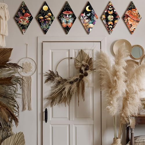 6 Pcs Halloween Witchy Wall Decor Gothic Sun and Moon Phases, Mushroom - Image 4