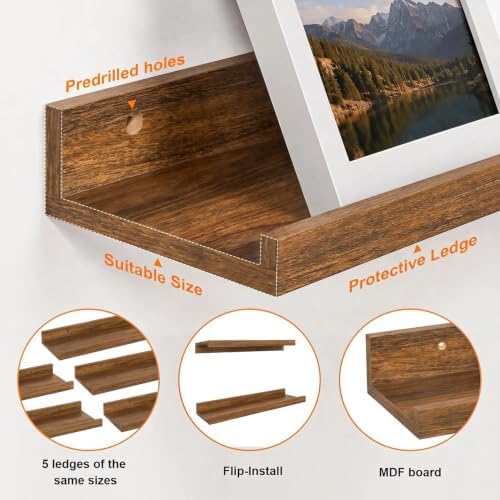 36inch Long Floating Shelves for Wall Decor, 5-Set Shelves with Lip, Brown - Image 4
