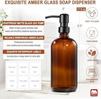 GMISUN Amber Glass Soap Dispenser, 6 Pack Bathroom Hand Soap Dispensers with Stainless Steel Pump, 17 Fl Oz Kitchen Hand and Dish Soap Dispenser Set, Modern Vintage Liquid Brown Soap Dispensers Bottle - Image 3