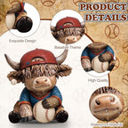 Wesiti 2 Pcs Baseball Highland Cow Figurines, Resin Statue with Bat Ball - Image 4