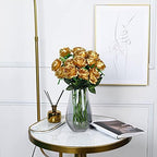 10pcs Gold Roses Artificial Flowers, Realistic Faux Rose with Long Stem - Image 5