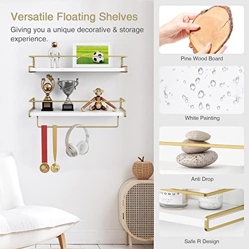 Forbena Floating Bathroom Shelves Wall Mounted, White and Gold Wall Shelf - Image 7