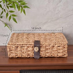 Decorative Box with Lid, Wicker Storage Basket, Water Hyacinth Woven Decorative box for Shelf, Coffee Table, Console Table, Home Decor (Large) - Image 6