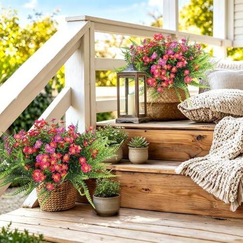 RECUTMS Artificial Flowers for Outdoors,Rose Purple Fake Flowers Plants - Image 4