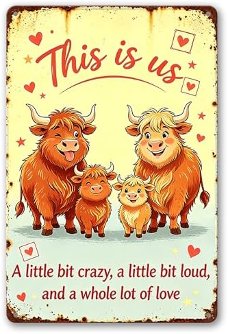 Heart Accent Cow Family Vintage Print,Solid Aluminum Wall Sign, Cottage Bedroom Accent, Warm Housewarming Decor Plaque 8x12 Inch by Vintmark