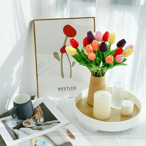 ONLY ART Artificial Multicolor Tulips 20 Pcs – 13.5 Inch PU Faux Flowers with Bendable Stems for Home Décor, Wedding Centerpieces, DIY Floral Arrangements, New Year and Valentine's Day - Image 4