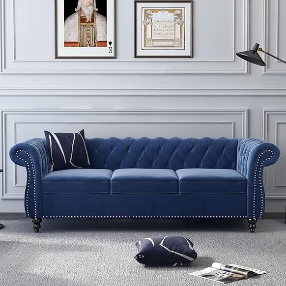AVZEAR 3 seat Sofa, Velvet Living Room Large Sofa Modern Chesterfield Fabric by AVZEAR