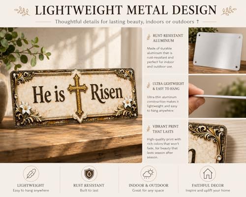 Love You, Bye – Vintage Metal Wall Sign, Metal Signs, Hallway Entryway Door Signs Decor, 16 X 4 Inch Aluminum Rustic Wall Art, Farmhouse Style Hanging Plaque for Decoration (1, He is Risen-Gold, M) - Image 3
