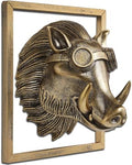 JJALIGHTS Exquisite Resin Animal Head Wall Sculpture (Gift Metal Frame) - Imitation Copper Vintage Decor for Living Room, Bedroom & Office | Decorative Wall Hanging Art (Warthog) by JJALIGHTS