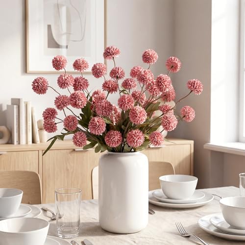 10Pcs 20.5" Artificial Pompon Mum Silk Flower Stems, Fake Chrysanthemum Ball Faux Flowers for Vase, Fall Floral Stems for Indoor Home Decor Wedding Centerpieces, Red (No Vase) - Image 4