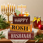 Yuntau 4 Pcs Rosh Hashanah Table Decor Wood Sign Jewish Tiered Tray Decor - Image 2