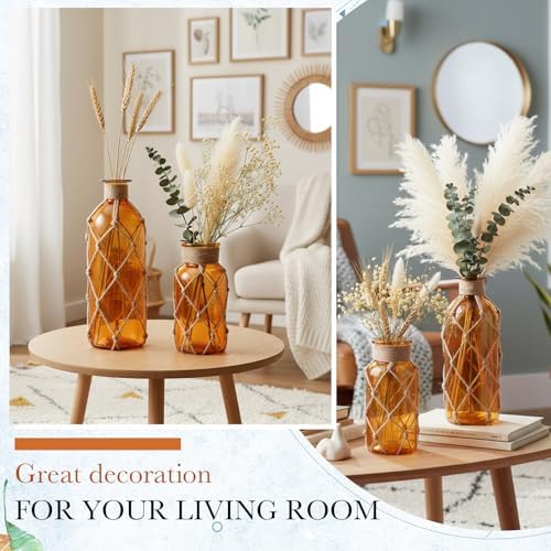 Chuangdi Set of 2 Coastal Glass Flower Vase with Boho Rope, Amber - Image 5