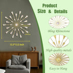 ZEXUIRU 3 Set Gold Starburst Wall Art for Home Decor Metal Bling Crystal Rhinestones Sunburst Wall Decor Sparkling Rhinestone Art Accent Gold - 13in - Image 4
