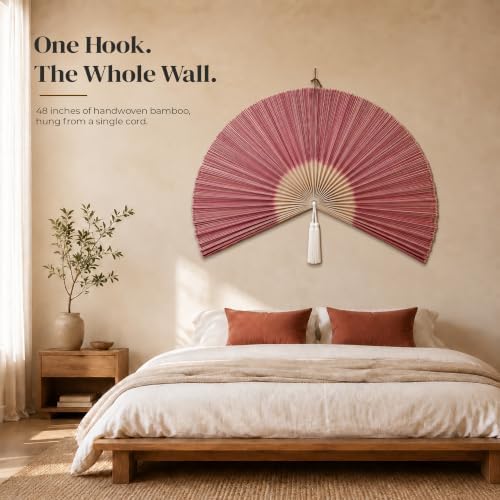 Bamboo Fan Wall Decor, Japanese Wall Fan, Red Pink 48 in - Image 2