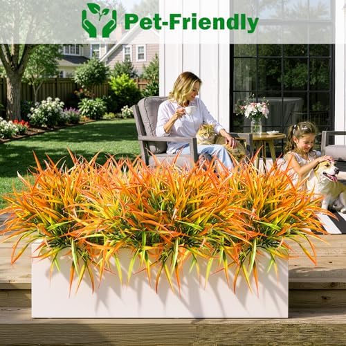 Uieke 12PCS Artificial Grass Plants Outdoor Fake Grass Stems, Autumn Orange - Image 6