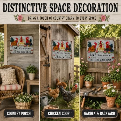 Funny Chicken Metal Signs Vintage Rooster Farmhouse Decor for Kitchen Chicken Coop Lovers Rustic Country Wall Art Sign Gift Live Like Someone Left The Gate Open Tin Sign 12x16 Inch - Image 5
