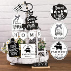 Fairysandy 11 Pcs Home Tiered Tray Decor Black White Rustic Wooden Signs - Image 4