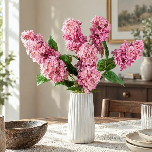 Ttranewsoo Fake Flowers Hydrangea Silk Flowers with Stems, Fake Grayish Hydrangea Artificial Flowers Winter Flowers Artificial for Decoration Vase Decor 24"（Dusty Rose） 8PCS Wthout Vase - Image 3