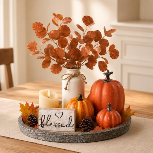 11 Pcs Fall Decor Tray Set, Rustic Farmhouse Decor Centerpieces for Tables by ZENLIV