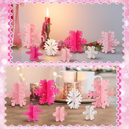 Wenqik 16 Pcs Wooden Snowflake 3D Centerpieces,White,Pink - Image 2