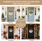 Interchangeable Welcome Sign for Front Door with 4 Seasonal Wreath and 14 Changeable Icons, Bless This Home for Spring Summer Fall Winter All Seasons Holiday, Rustic Round Wood Wreath Door Decoration - Image 2