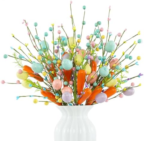 5pcs Artificial Easter Flower Picks 16.5in Spring Fake Berries Floral Stems with Easter Egg Carrot for Table Centerpieces Home Party Vase Flower Arrangement Easter Decor by Unknown
