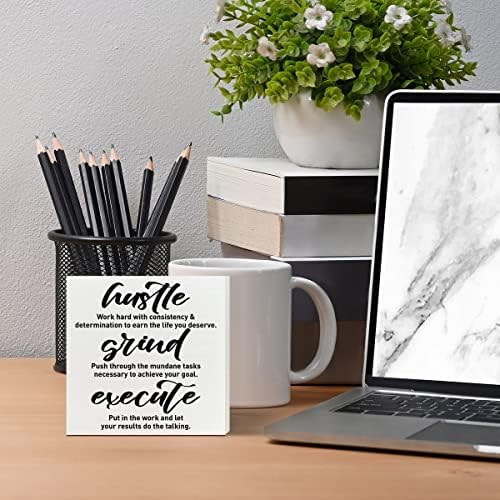 Inspirational Wooden Box Sign, Hustle Grind Execute, Inspirational Home Office Desk Decor, Motivational School Classroom Decoration, Positive Gifts for Women Men Coworkers Student 5 inches*5 inches - Image 3