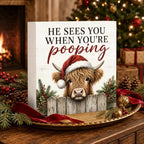 Christmas Highland Cow Bathroom Decorations Funny Wooden Box Sign - Image 3