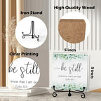 Inspirational Christian Desk Decor, Be Still And Know That I Am God Eucalyptus Sign, Desk Decorations For Office Home Living Room Bathroom, Eucalyptus Shelf Decor, Wooden Plaque With Stand (07) - Image 2