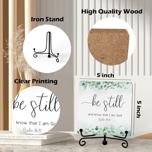 Inspirational Christian Desk Decor, Be Still And Know That I Am God Eucalyptus Sign, Desk Decorations For Office Home Living Room Bathroom, Eucalyptus Shelf Decor, Wooden Plaque With Stand (07) - Image 2