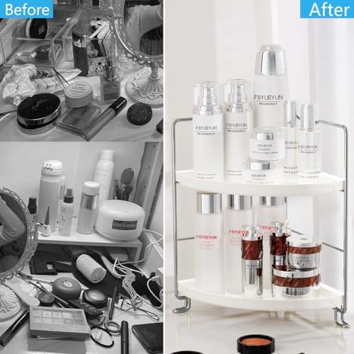 FSyueyun 2-Tier Corner Bathroom Counter Organizer, Vanity Tray, Silver - Image 5