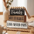 Yuntau 4 Pcs Farmhouse Tabletop Decor Wood Stacked Sign Blocks Family - Image 6