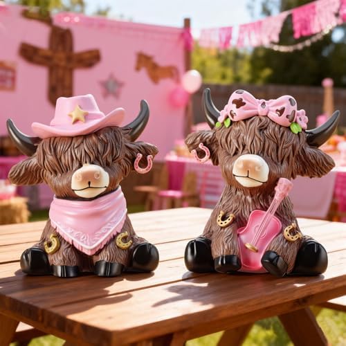 Wesiti 2 Pcs Highland Cow Figurines Resin Farmhouse Coffee Decor Statues - Image 5