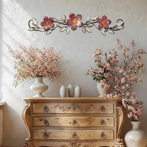Wesiti Metal Flower Wall Art Decor Vintage Wrought Scroll, Pink - Image 4