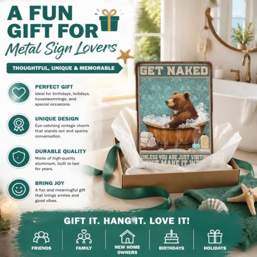 Bear Bath Metal Tin Sign 12x16 Inch Bear Metal Poster Bear Tub Metal Tin Sign Home Kitchen Garden Bar Pub Restaurant Bathroom Are Wall Decor - Image 6