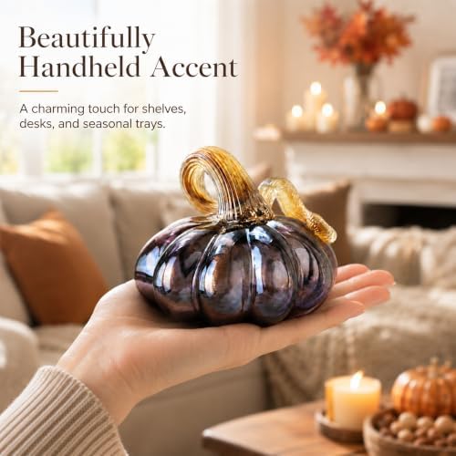 Purple Blown Glass Pumpkin Art Glass Fall Decor Pumpkin Thanksgiving Table - Image 3