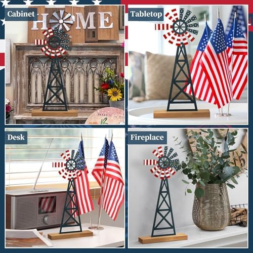 Tandefio 11.8 Inch Metal Patriotic Farmhouse Windmill Tabletop Decor - Image 5
