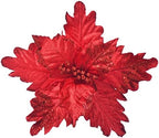10 PCS Glitter Poinsettias, 9.4" Artificial Christmas Flowers, Red by FuleHouzz