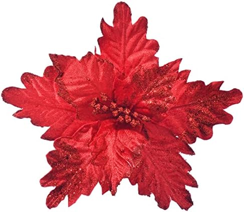 10 PCS Glitter Poinsettias, 9.4" Artificial Christmas Flowers, Red by FuleHouzz