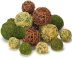 Decorative Balls for Centerpiece Bowls, 18pcs Fake Moss Balls + Wicker Rattan Balls Set Vase Bowl Filler for Home Garden Wedding Party Decor (Fresh Green + Rustic Brown) by Byher