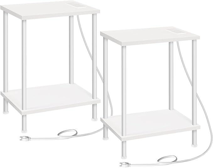 HOOBRO Side Table with Charging Station, Nightstand with 2-Layer Storage Shelves by HOOBRO