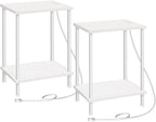 HOOBRO Side Table with Charging Station, Nightstand with 2-Layer Storage Shelves by HOOBRO