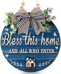 3D Bless This Home and All Who Enter Wooden Front Door Signs，Door Decorations Hanging,Christian Jesus Home Porch Wall Decor，Spring Wreaths，Door Wreaths for Front Door Outside All Season（Blue） by Unknown