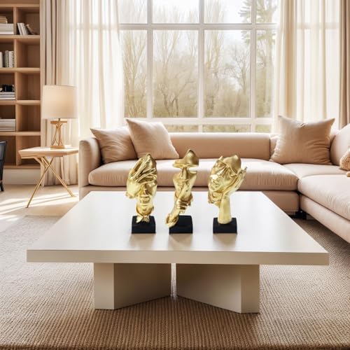 aboxoo 3 Pcs Thinker Statue, Silence is Gold Abstract Resin Art Figurines - Image 7