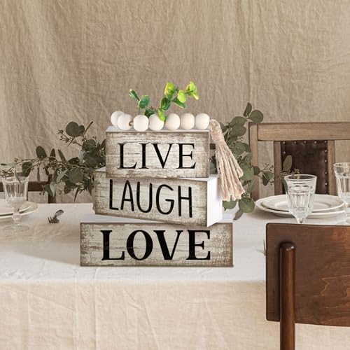 Yuntau 5 Pcs Rustic Farmhouse Table Decor Stacked Wooden Block Sign - Image 5