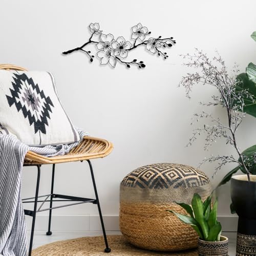 LIYOUYA Cherry Blossom Branch Metal Wall Decor - Rustic Farmhouse Room Decor Simple Japanese Black Wall Art Home Decor for Living Room, Bathroom, Bedroom, Dining Room (Black) - Image 4