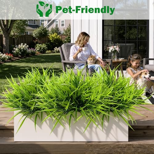 Uieke 12 Bundles Artificial Outdoor Plants UV Resistant Fake Grass Plants Faux Plastic Plants Greenery Shrubs for Home Garden Pathway Window Box Front Porch Spring Summer Decor, Green - Image 6