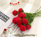 JOONOR 6 Pcs Hand-Woven Roses, Crochet Rose Flower Bouquet, Red - Image 6