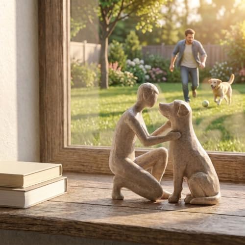 Adjustable Minimalist Dog and Human Resin Sculpture for Home Shelf Decor - Image 5