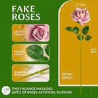 Artificial Flowers Artificial Roses Fake Roses 23.2In 20PCS Long Stem Artificial Flowers for Tall Vase Silk Rose Suitable for Indoor Wedding Party Decor Valentine's Day DIY Bouquet Spring,Pink - Image 2